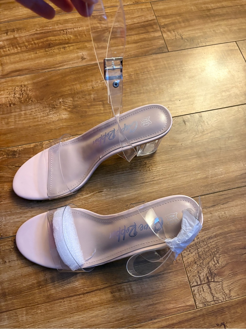 Cape Robbin Blush Pink Clear Strap Block Heel Sandals